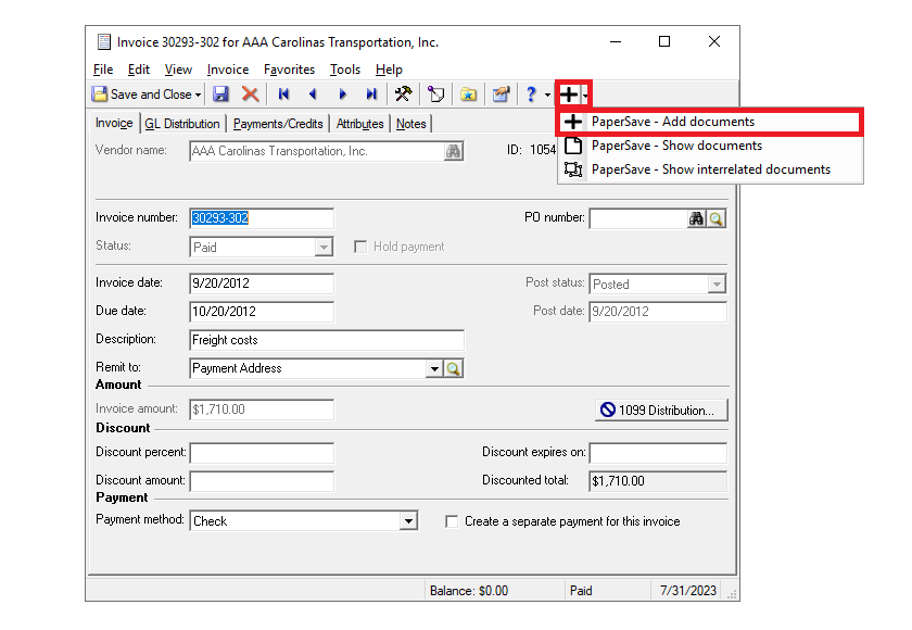 Add document option from Records Section
